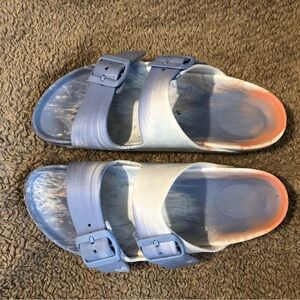 Birkenstock Arizona Blue and White Two Strap Sandals with Adjustable Straps